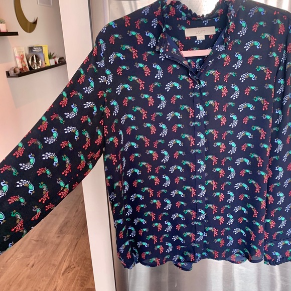 3 for $50 - Navy button down with peacock print - Picture 2 of 4